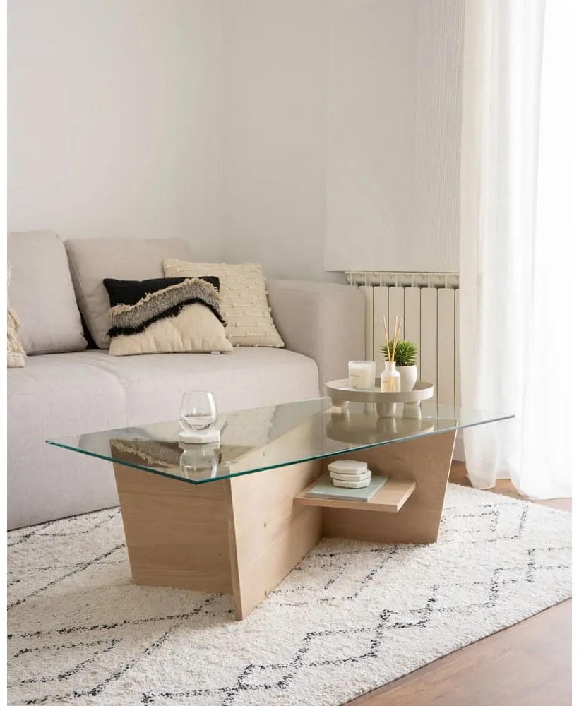 Stolik ze szklanym blatem w naturalnym kolorze 60x110 cm Balwind – Kave Home