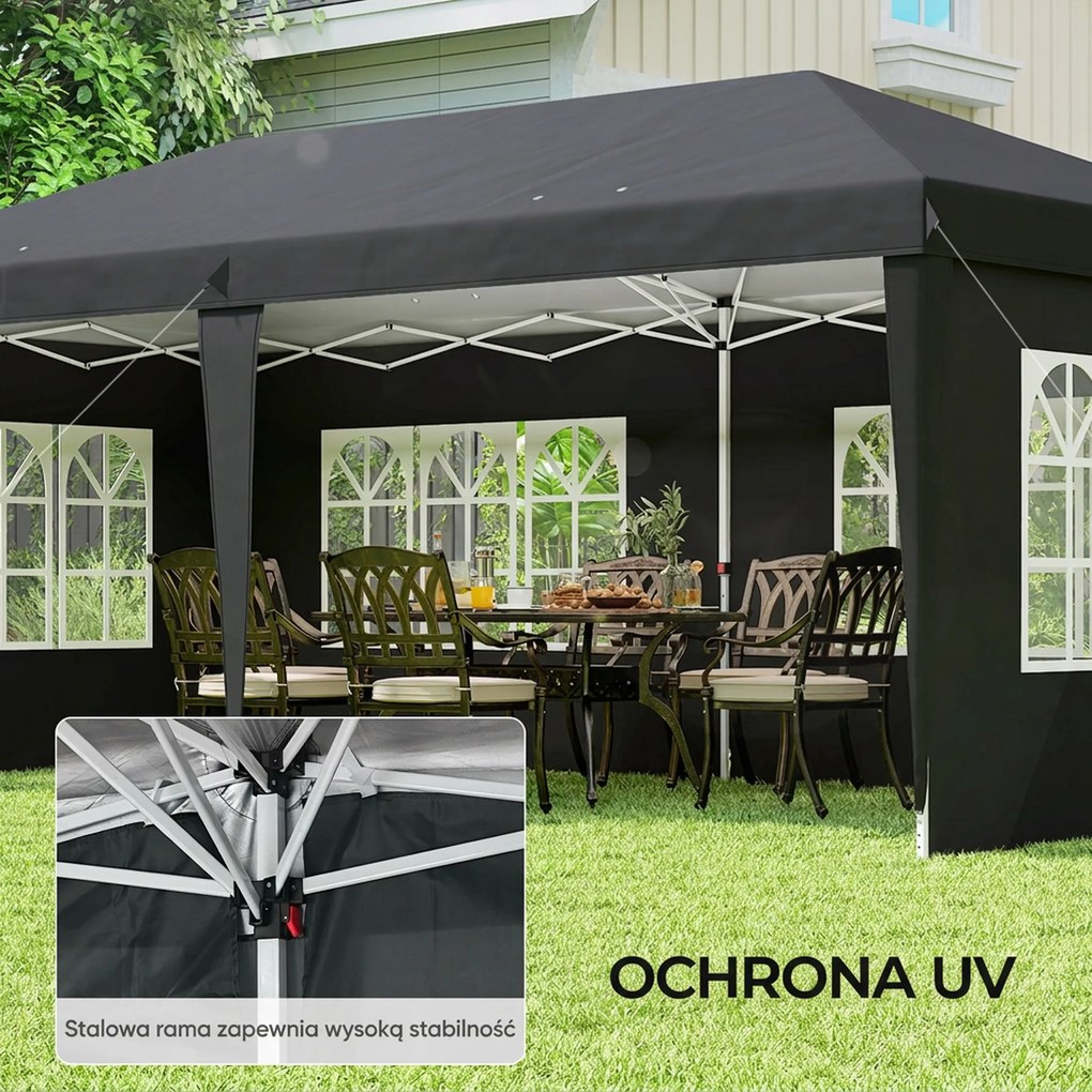Outsunny Pawilon 3x6m wodoodporny składany z 4 ścianami, okna, UV, torba, czarny | Aosom PL