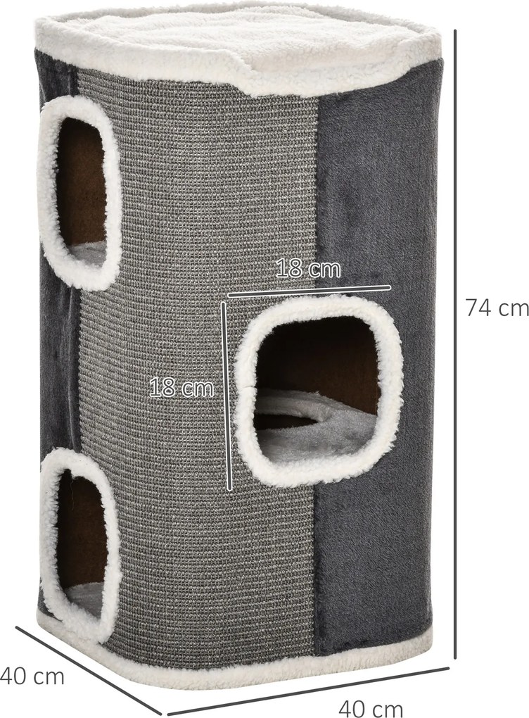 PawHut Drapak do ostrzenia pazurów dla kota beczka dla kota 3 poziomy meble dla zwierząt kolor szary + biały