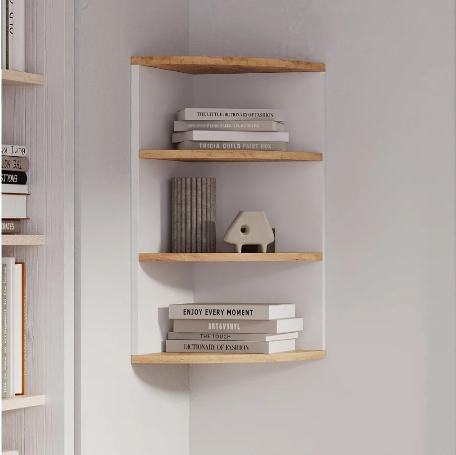 Półka narożna biały/złoty dąb 30x30x60 ecki