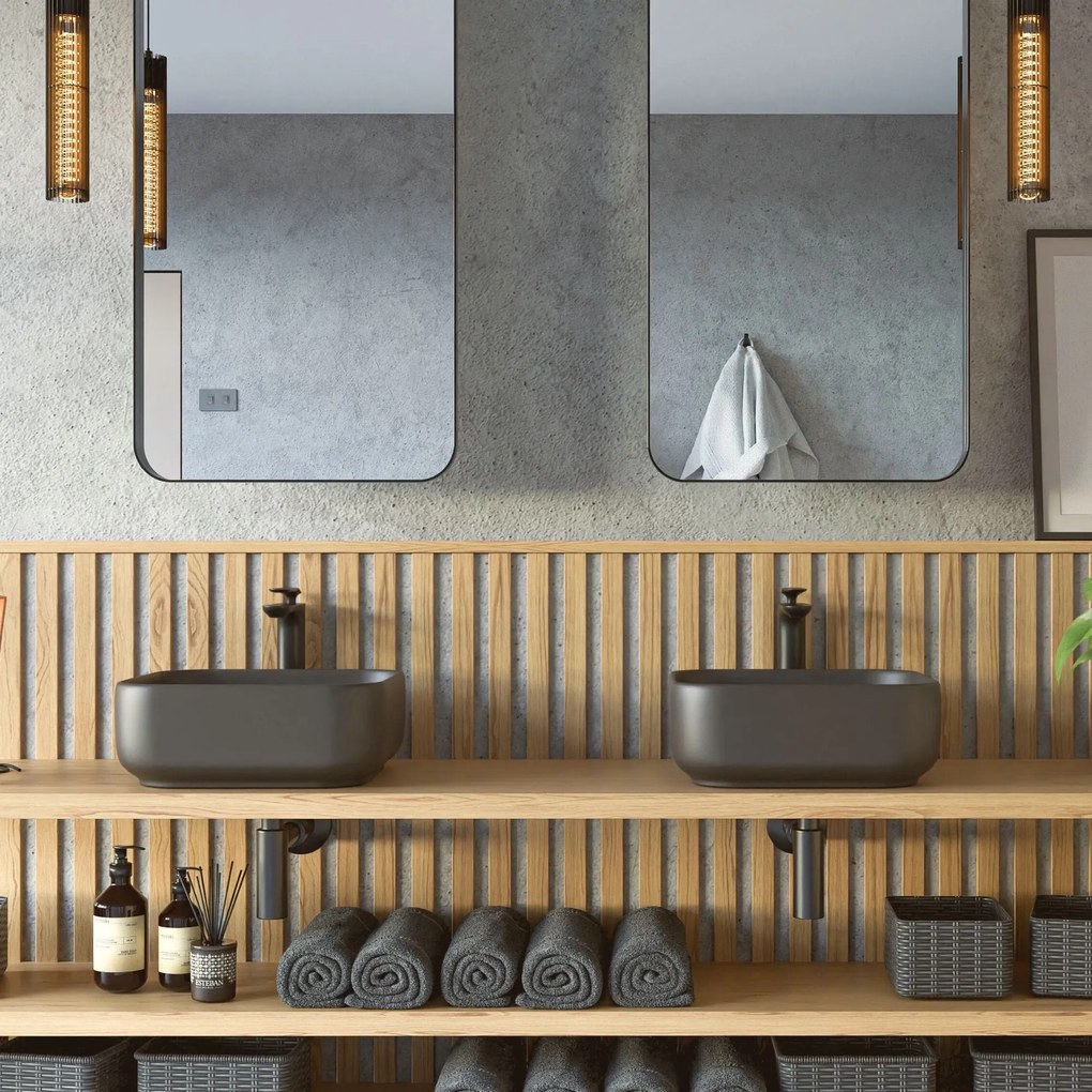 Umywalka ceramiczna nablatowa kwadratowa brązowa bez otworu na baterię 40x40 cm UNO 2 Mokka Matt