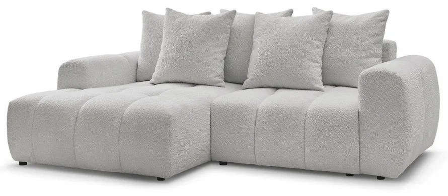 Jasnoszary rozkładany narożnik z materiału bouclé ze schowkiem (lewostronny/z szezlongiem) Roxelane – Bobochic Paris