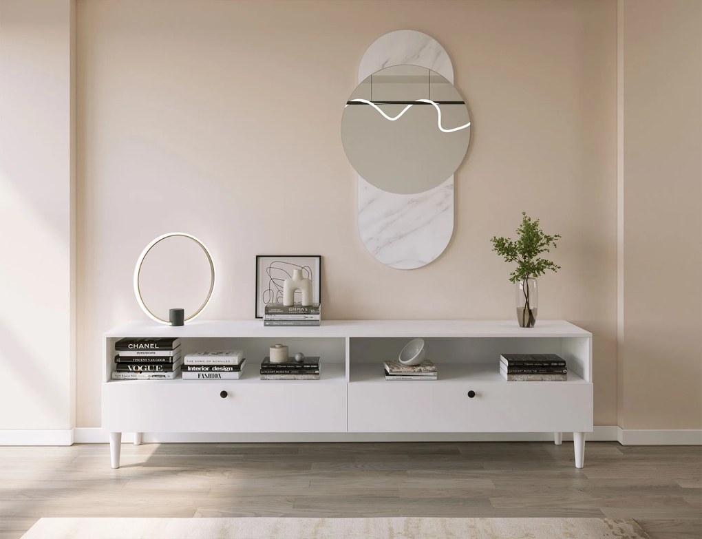 Szafka RTV z półką i szafkami DULLUM 200x58cm, biały
