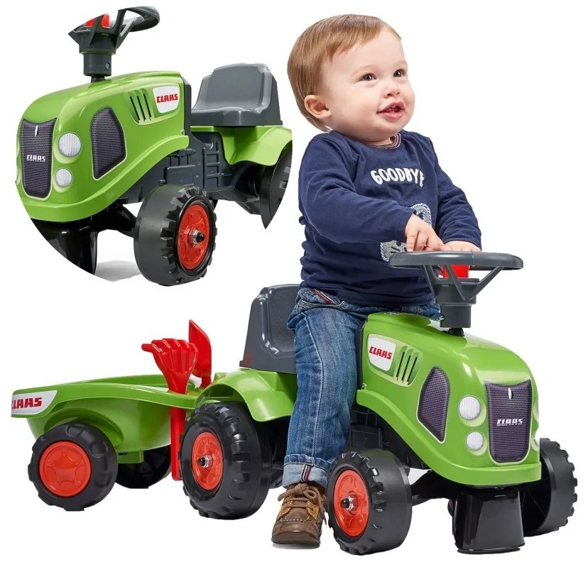Falk traktorek baby claas zielony z przyczepką + akc. od 1 roku