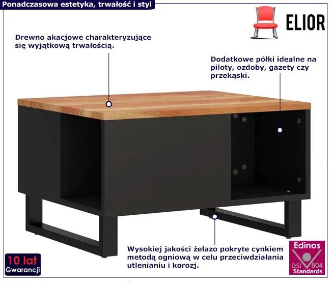 Industrialny stolik kawowy z blatem z drewna akacjowego G3-E58