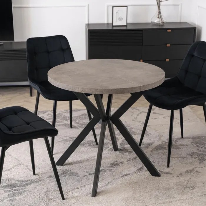 Stół Okrągły Rozkładany DORIAN 80-160 cm Beton/Czarny Loft