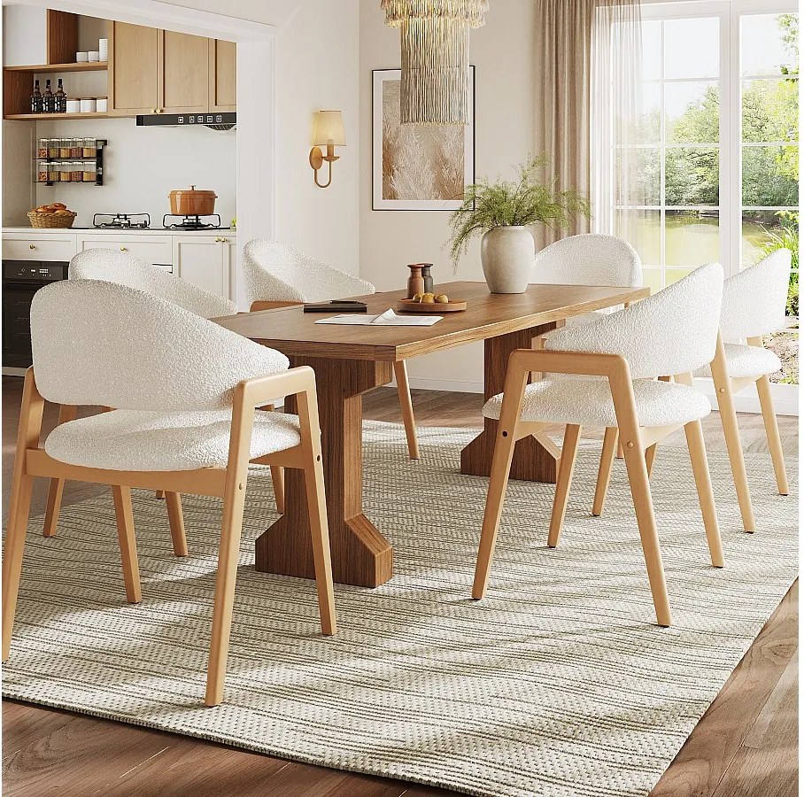 Zestaw 6 krzeseł do jadalni - 57,5 x 54,5 x 82,5 cm - Pokrycie ze sztucznego futra - drewno - białe