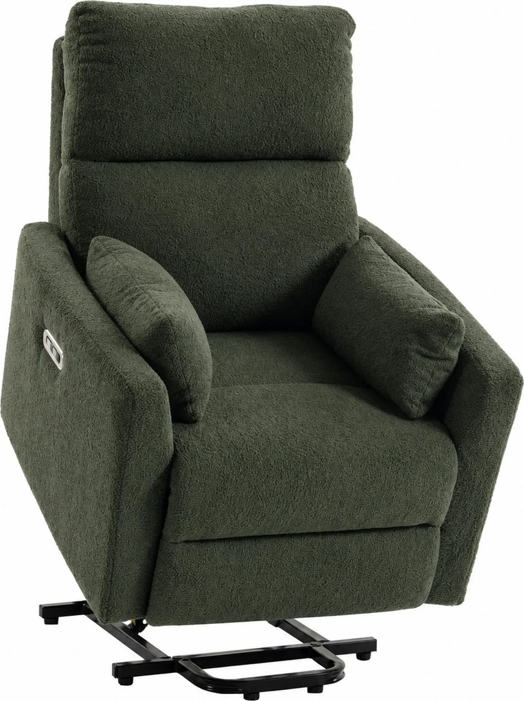HOMCOM Fotel z funkcją podnoszenia z masażem i ogrzewaniem, elektryczny fotel relaksacyjny z Teddyfleece dla seniorów, Ciemnozielony | Aosom PL