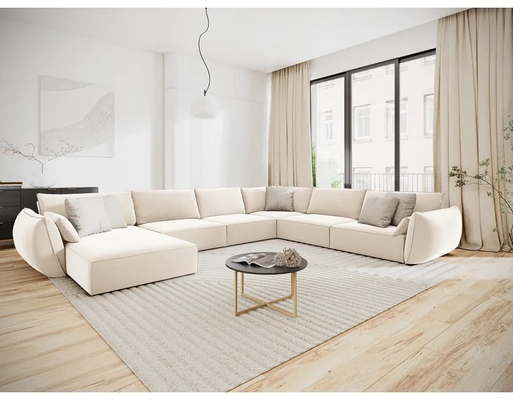 Beżowy aksamitny narożnik (prawostronny/w kształcie litery U) Vanda – Mazzini Sofas