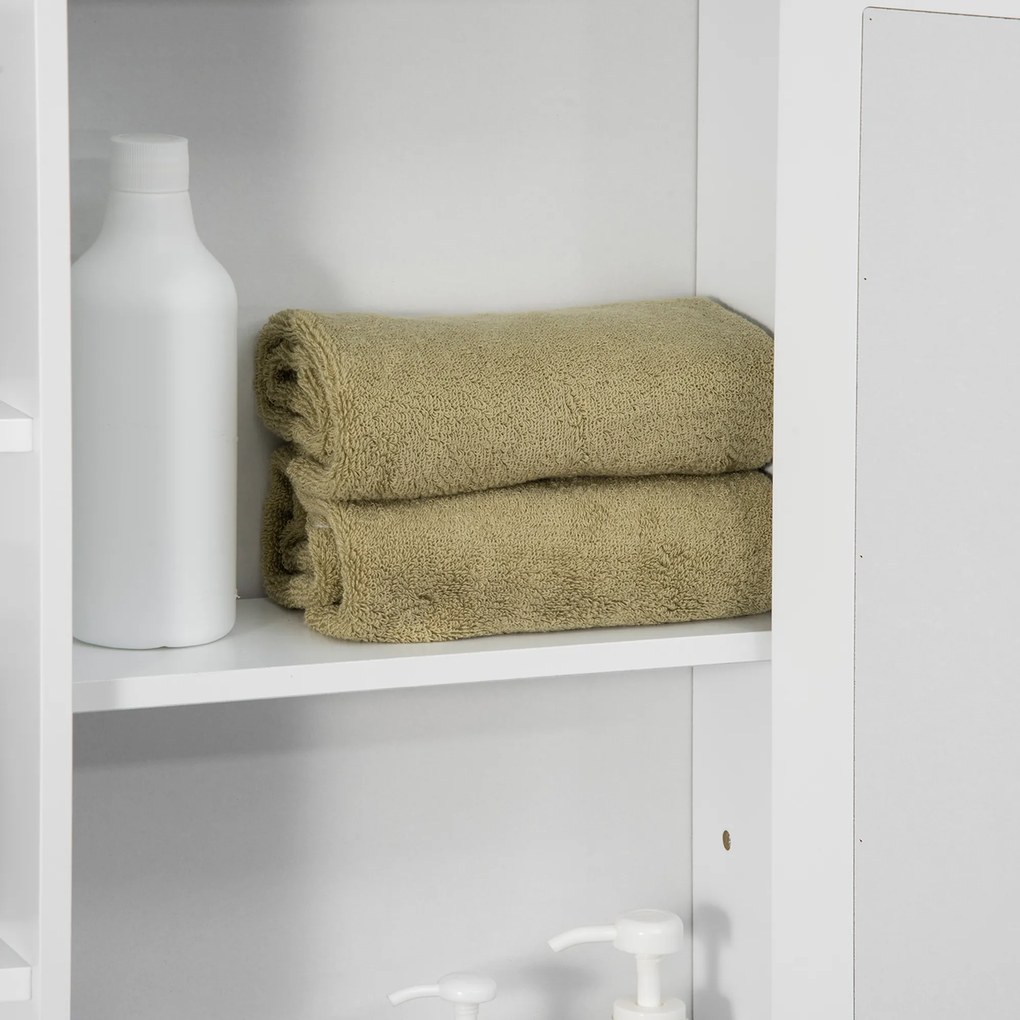 HOMCOM Szafka z lustrem do łazienki, szafka wisząca na ścianę z 8 przegródkami, wielofunkcyjna szafka łazienkowa, kolor biały, wymiary 66 x 17 x 63 cm