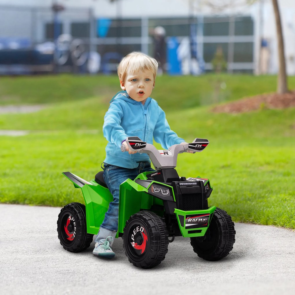 HOMCOM Elektryczny quad dla dzieci, 2,5 km/h, bieg przód &amp; tył, dla 18-36 miesięcy, Zielony