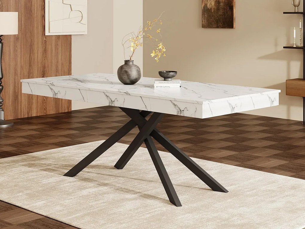 Prostokątny stół rozsuwany 140/180x80x76 cm - Na 6 do 8 osób - Gruby blat - Nogi metalowe - Biały