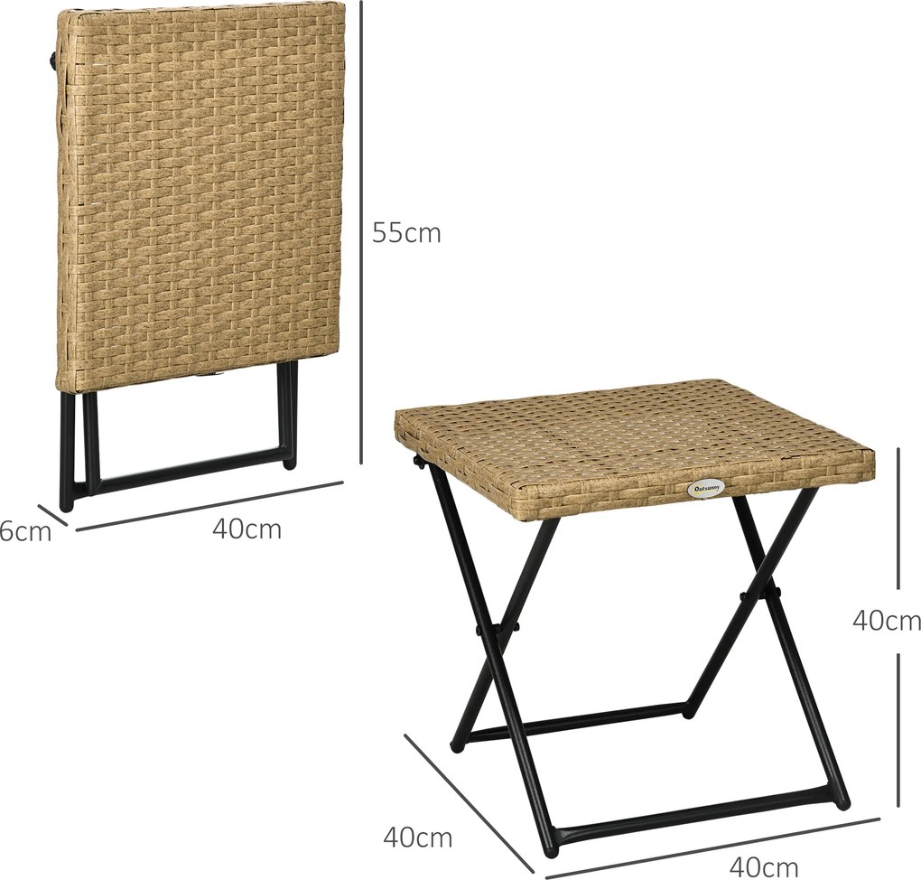 Outsunny Stolik Ogrodowy Polirattan Składany Stalowy Stelaż 40x40x40 cm Naturalny