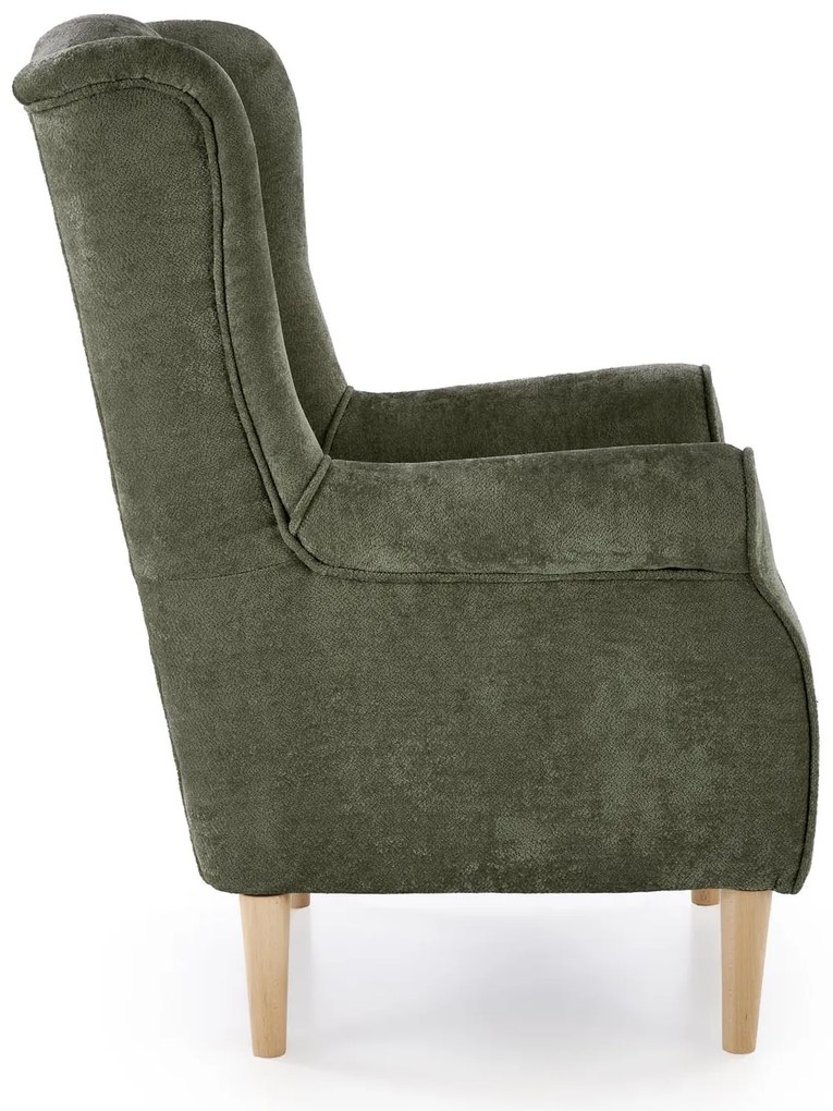 Fotel wypoczynkowy klasyczny uszak HERMES oliwkowy tkanina MARKOS 14-#12