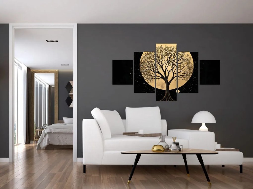 Obraz – Drzewo w złotej pełni księżyca I. (125x70 cm)