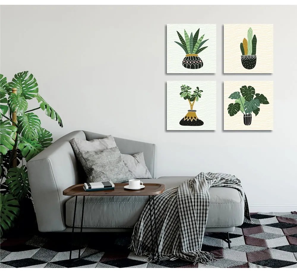 Obrazy zestaw 4 szt. 30x30 cm Plants – Wallity