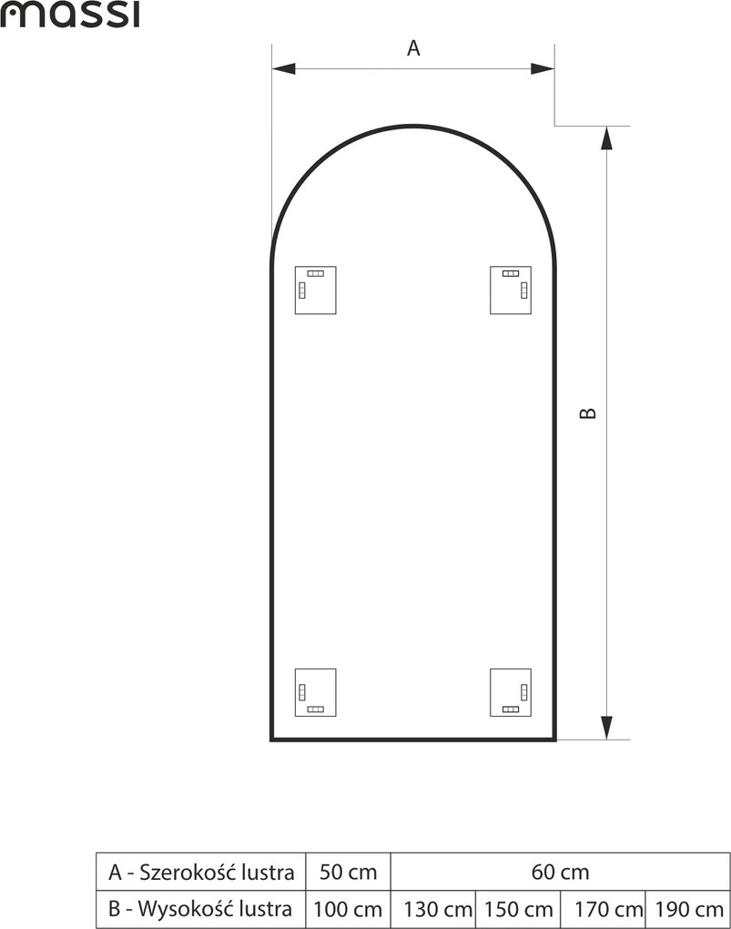 Lustro półowalne bez ramy oszlifowane obracalne z podświetleniem ARCH LED | Różne rozmiary | Różne kolory szkła : Kolor tafli szkła - Srebrny, Rozmiar - 60 x 170 cm