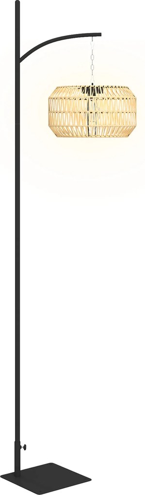 Outsunny Lampa Solarna Rattan na Stojaku z Automatycznym Czujnikiem Światła w Stylu Boho IP44 Czarny+Żółty