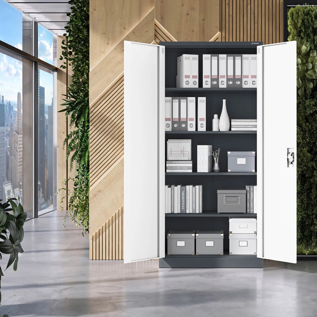 Szafa na dokumenty biurowa metalowa antracytowo-biała: JAN H, 900 x 1950 x 400 mm