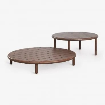 Zestaw 2 Okrągłych Stolików Kawowych Do Ogrodu Z Drewna Akacjowego Olivia Ciemny Akacjowy Brąz & Ciemny Akacjowy Brąz - Sklum