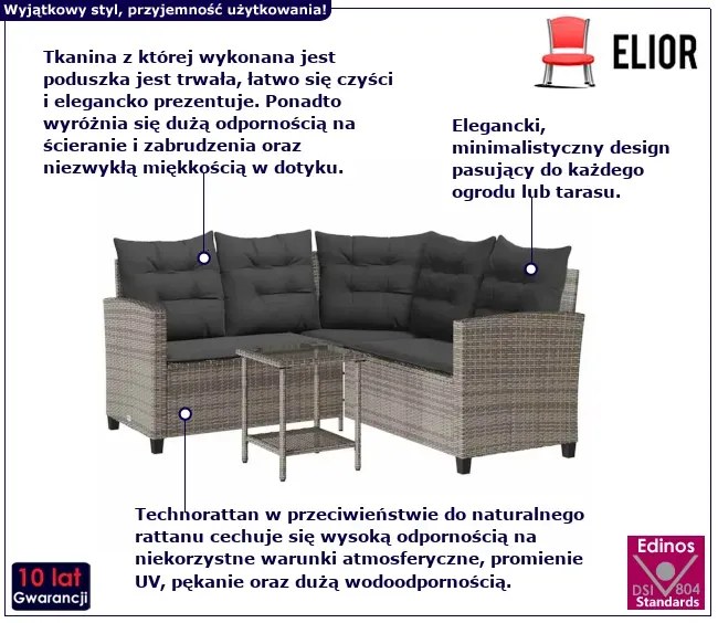 Sofa ogrodowa ze stolikiem ciemnoszara- Omalis