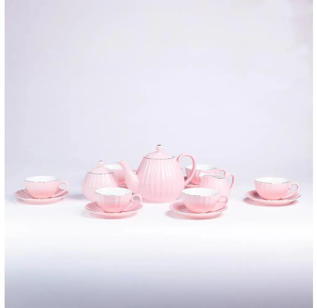15-częściowy porcelanowy zestaw do kawy, różowy