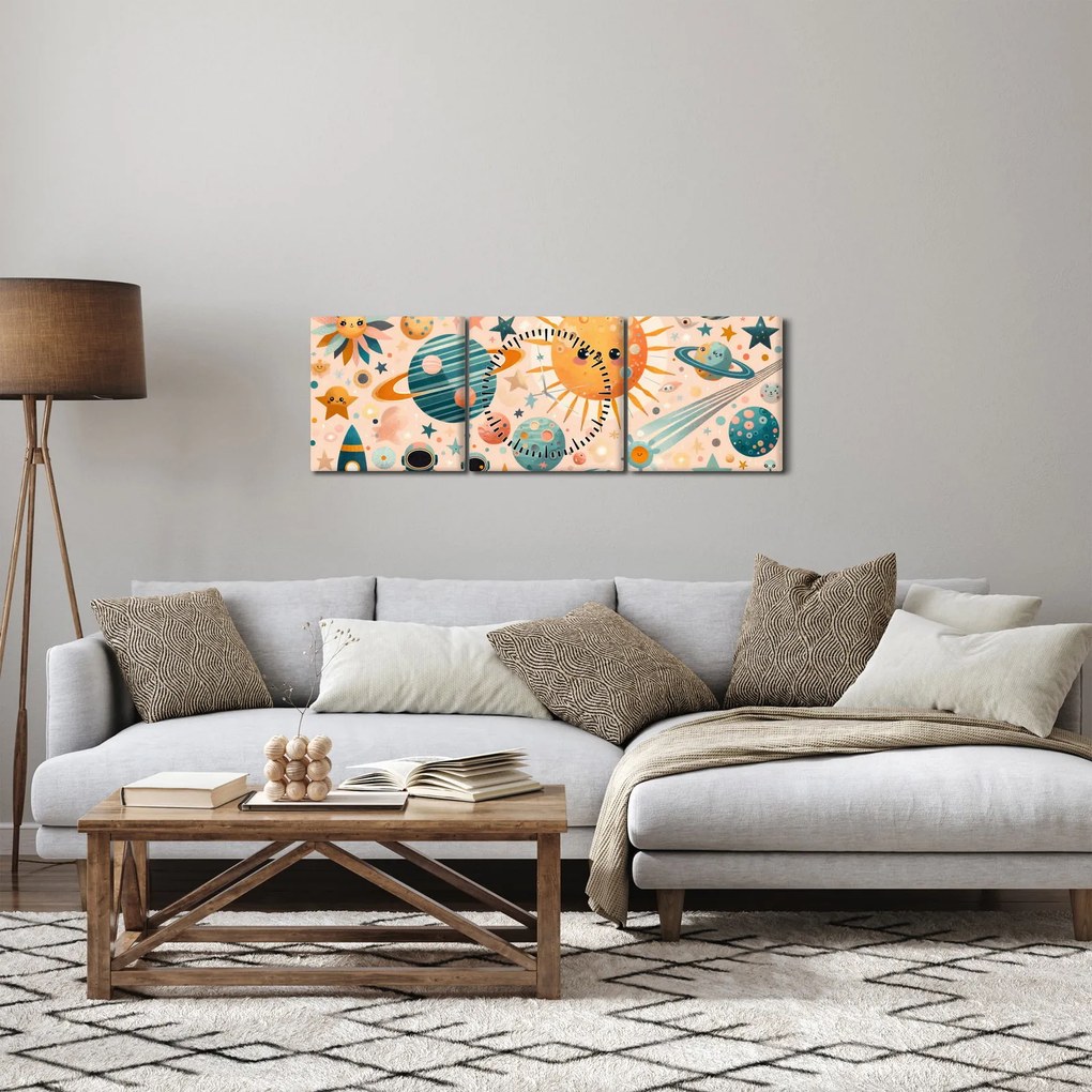 Obraz - Kawałki z kosmosu (z zegarem) (90x30 cm)