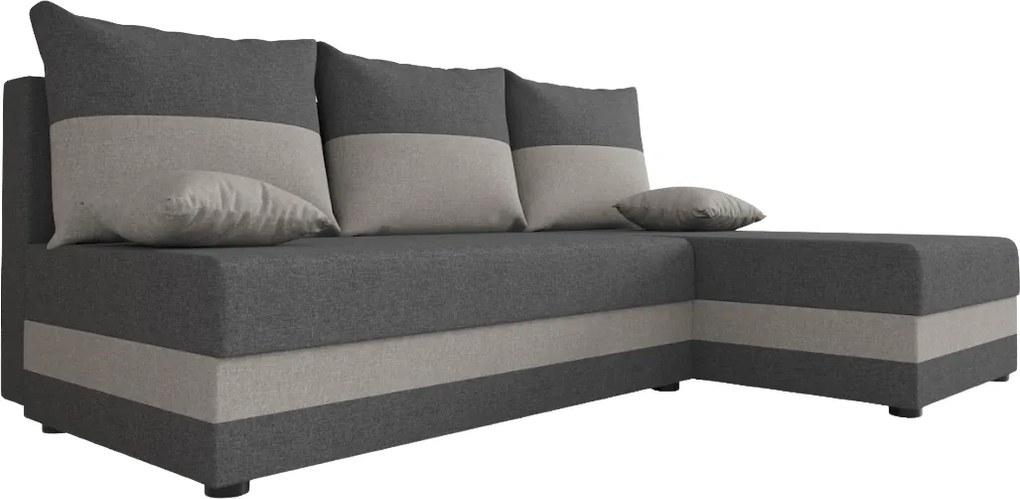 Rozkładana narożna sofa VALERIO SLIM 200x140 cm, ciemnoszara/jasnoszara, uniwersalna + 2 pod