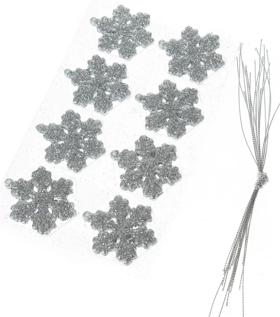 Zestaw ozdób choinkowych Glitter flakes 16 szt.,srebrny