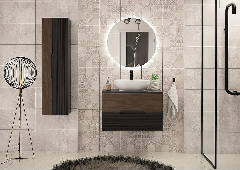 Szafka Łazienkowa pod Umywalkę 80cm Czarny Mat / Orzech Avella