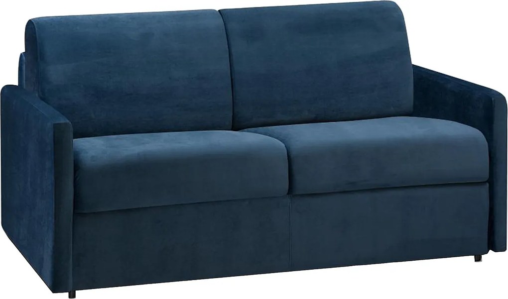 Kanapa 2-osobowa rozkładana z weluru CALIFE - Kolor granatowy - Łóżko 120  cm - Materac 14 cm