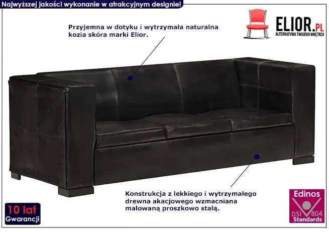 3-osobowa sofa z czarnej skóry naturalnej - Exea 3Q