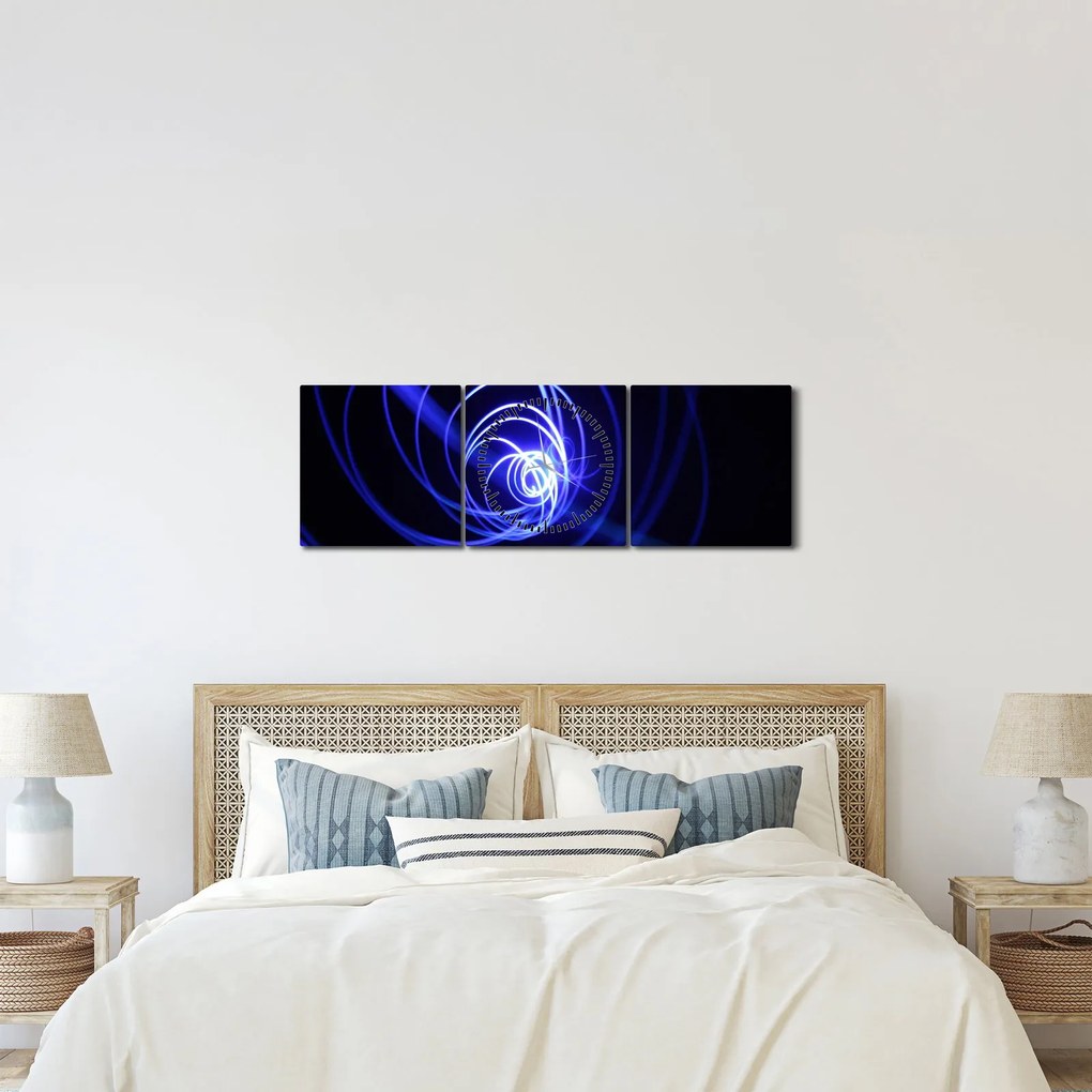 Obraz niebieskich spiral (z zegarem) (90x30 cm)
