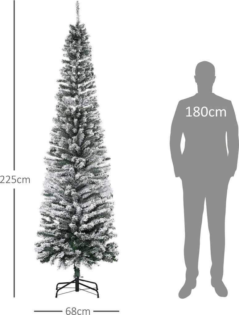 HOMCOM Sztuczna Choinka 225 cm Sosna Olowkowa z Puchem, 738 Gałązek do Wnętrz | Aosom PL