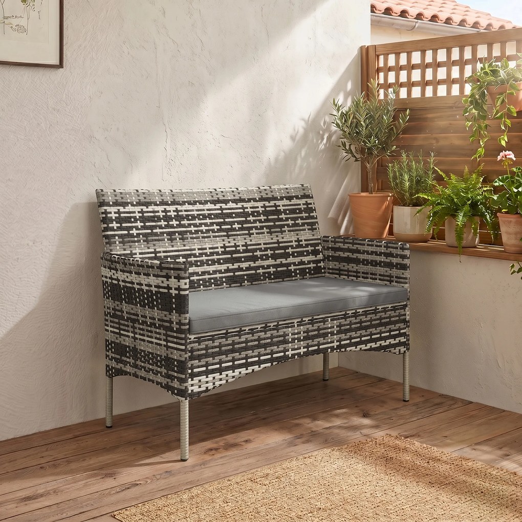 Outsunny 2-osobowa sofa rattanowa na taras z poduszką, antypoślizgowe maty, stalowa rama, jasnoszara | Aosom PL