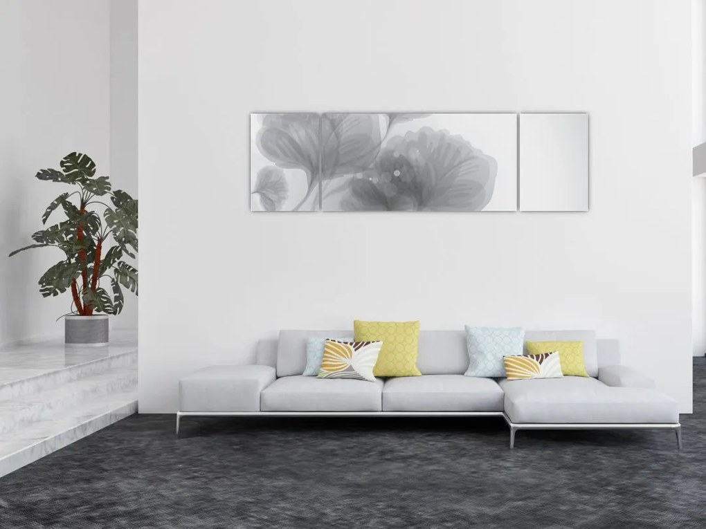 Obraz kwiatów w odcieniach szarości (170x50 cm)