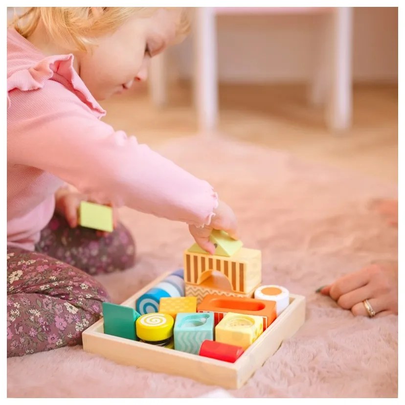 Classic world drewniane klocki sensoryczne 7 funkcji układanka multifunkcyjna kształty dźwięk montessori 14 el.