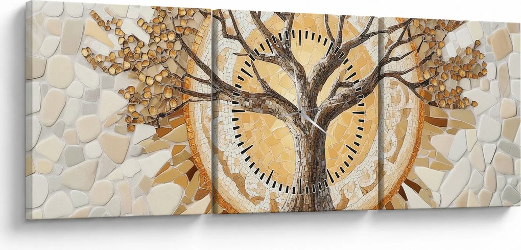 Obraz – Złote drzewo życia w mozaice (z zegarem) (90x30 cm)