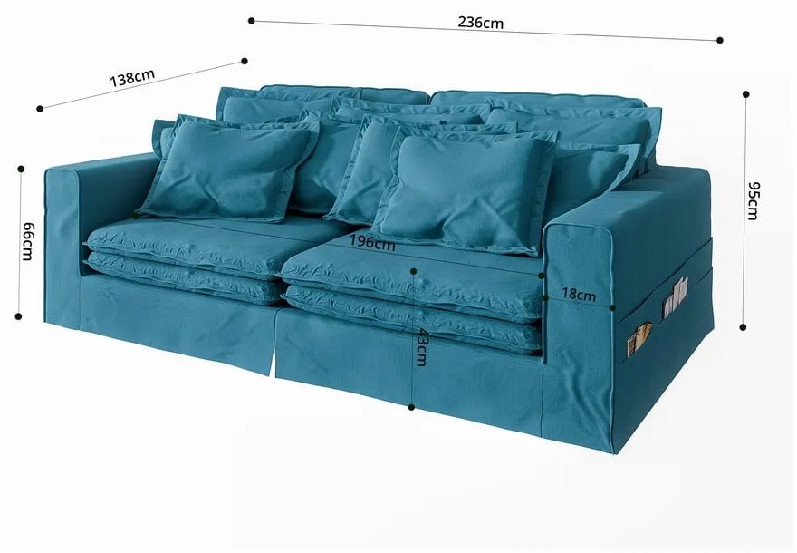 Jasnoniebieska sofa 236 cm Nora – Ropez