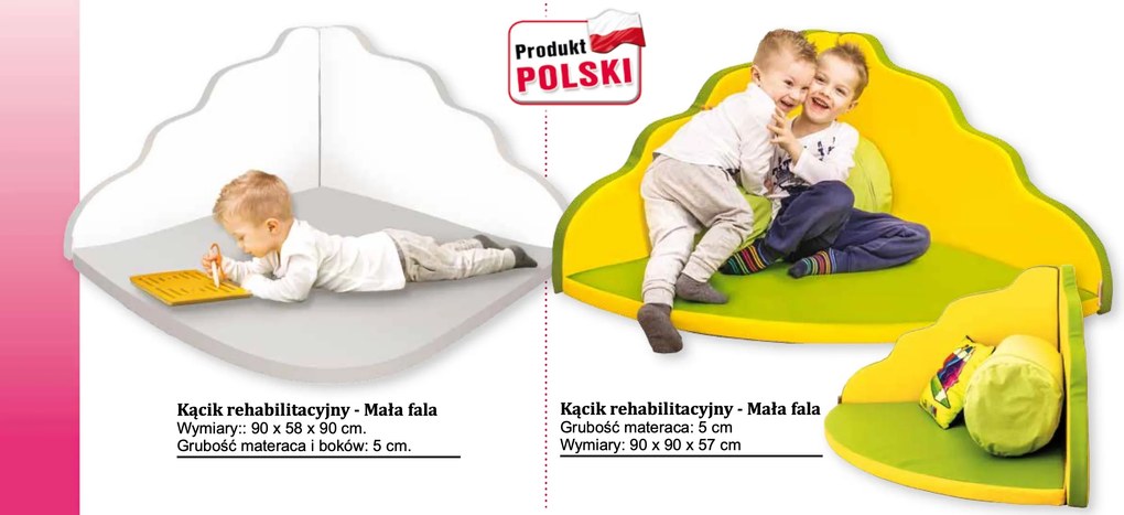 Piankowy kącik rehabilitacyjny Mała Fala, kolor żółto-zielony