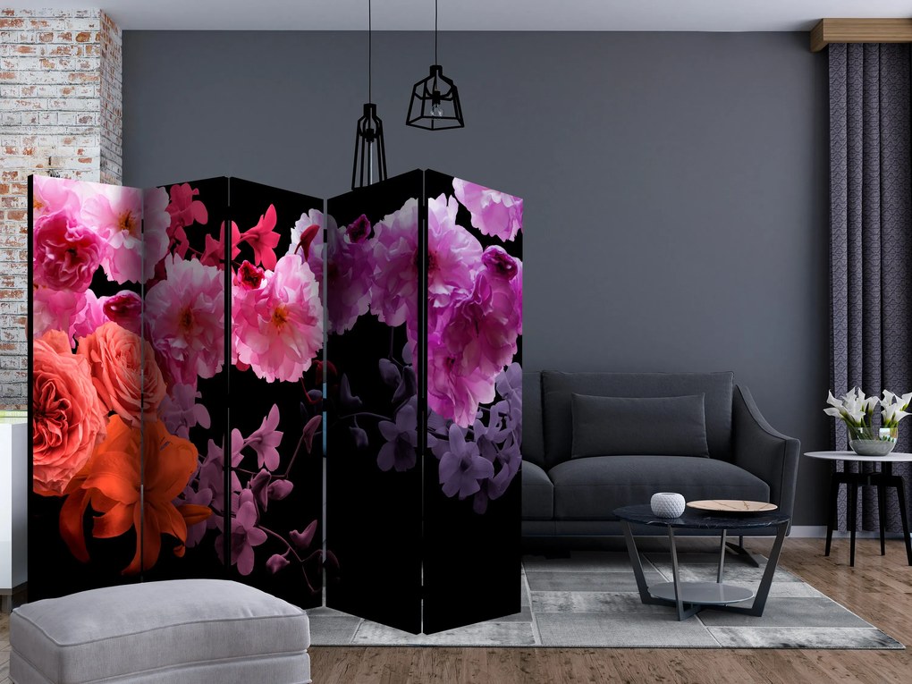 Parawan akustyczny Kwiaty 225x172 cm 5-częściowy czarny ARTGEIST B