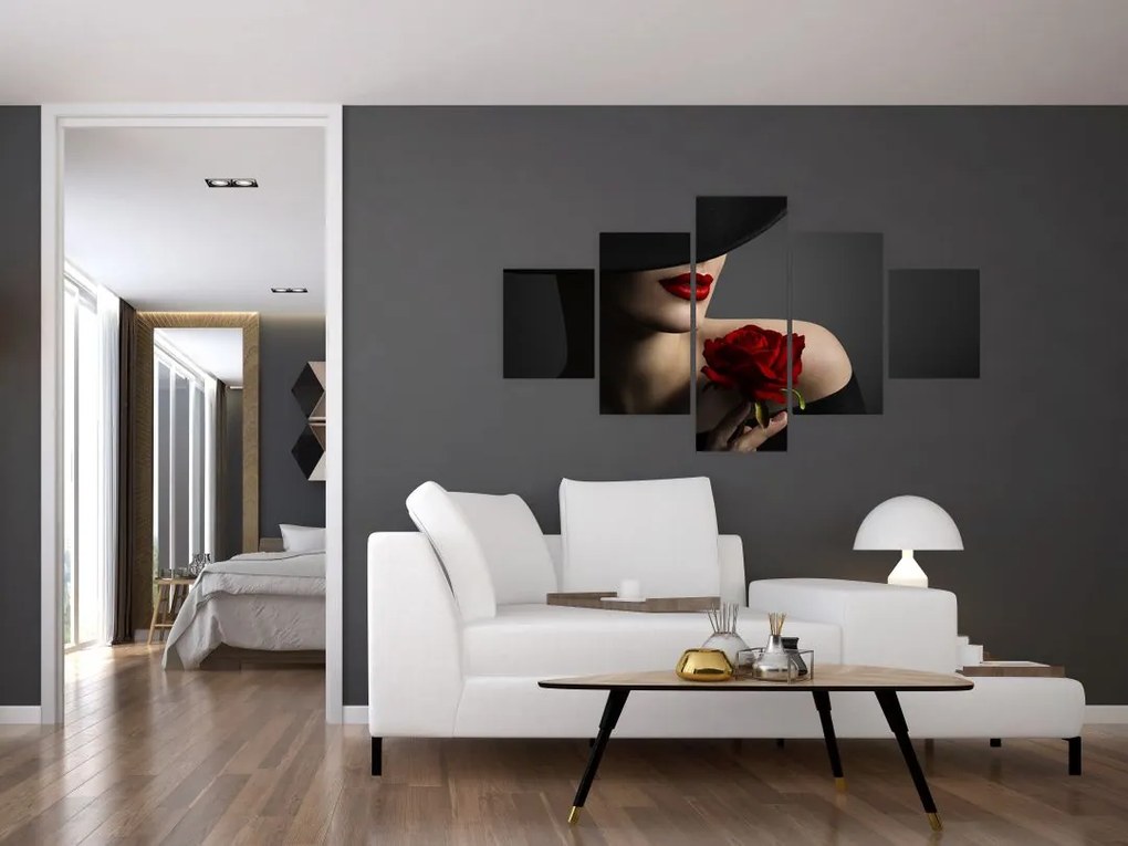 Obraz - Kobieta z różą (125x70 cm)