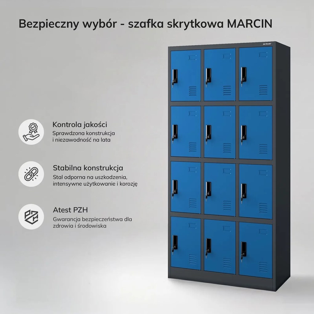 Szafa BHP z 12-skrytkami 90x40x185 cm Marcin, antracyt/niebieski