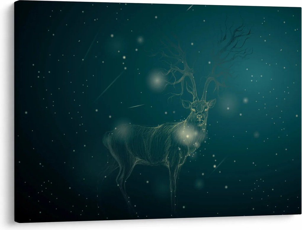 Obraz - Magiczny jeleń w nocy (70x50 cm)