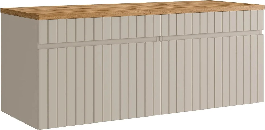 Wisząca szafka podumywalkowa z prążkowana beżowa z półką - 120 cm - SATARA