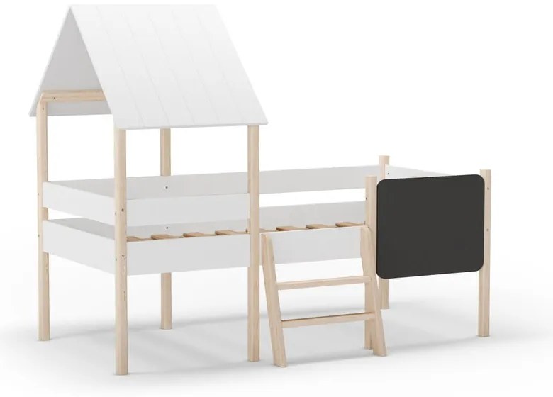Białe podwyższone łóżko dziecięce z litego drewna sosnowego w kształcie domku 90x190 cm Mint – Marckeric