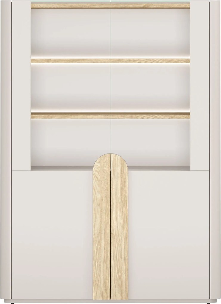Witryna Amilio 100 cm dwudrzwiowa - kaszmir / dąb olejowany / uchwyty dąb jasny