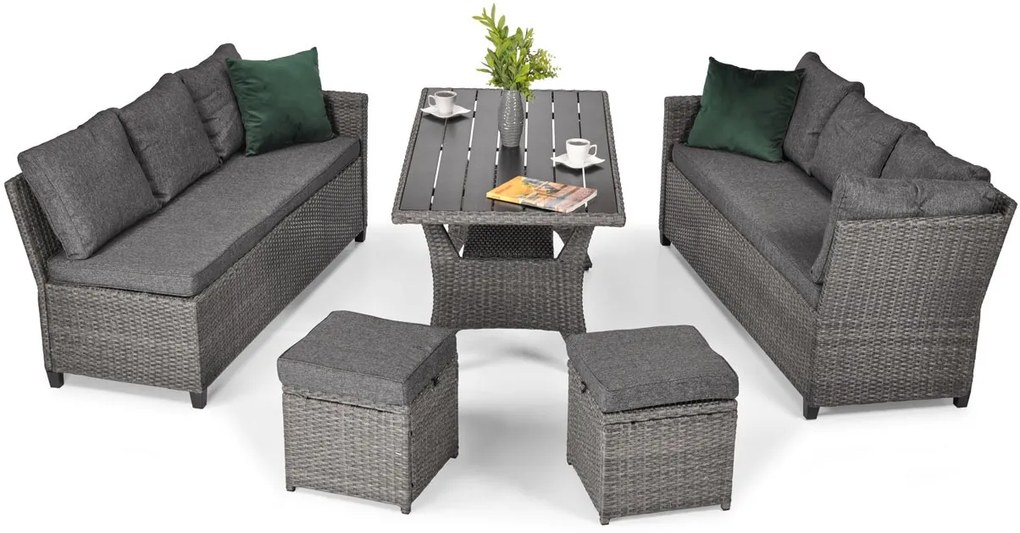 Zestaw mebli ogrodowych z narożnikiem i pufami Sztokholm Plus, grafitowy