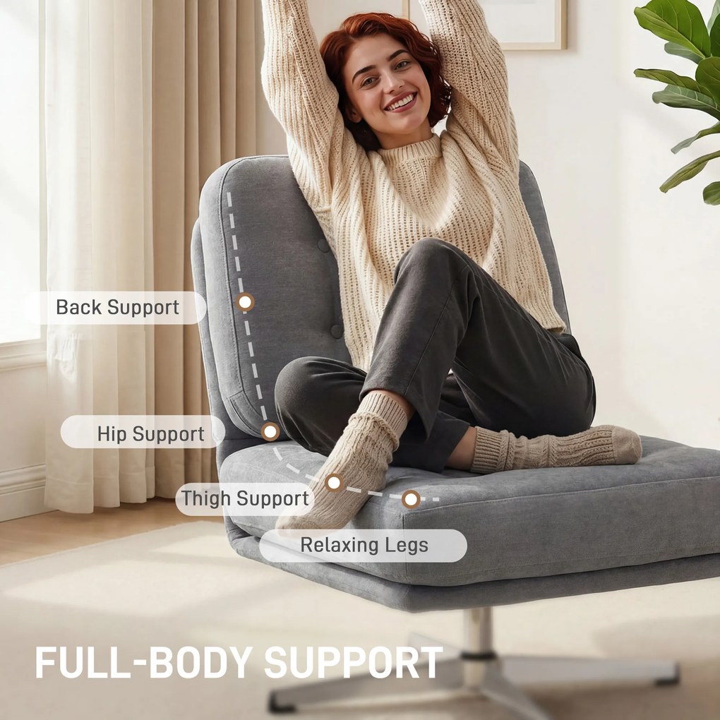 HOMCOM Obrotowy Fotel Akcentowy, Tapicerowany Fotel Czytelniczy z Chenille, Szerokim Siedziskiem, Sprężynowym Wypełnieniem i Metalowymi Nogami, Jasnoszary | Aosom PL