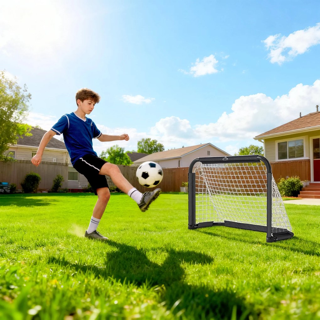 HOMCOM Zestaw Bram Piłkarskich, 2 Składane Minibramki, Rama Metalowa, Zestaw Narzędzi, 90 x 36 x 60 cm, Czarny